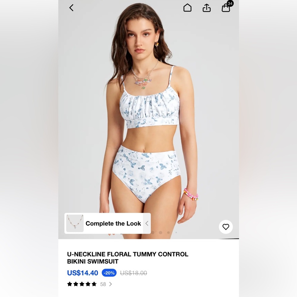 Cider U-Neckline Floral Tummy Control Bikini Swimsuit